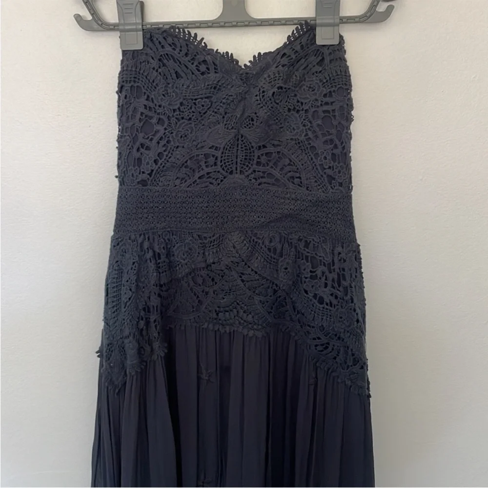 Free People | Monarch Sheer Lace Embroidered Crocheted Open Back Strapless Dress - Picture 6 of 8